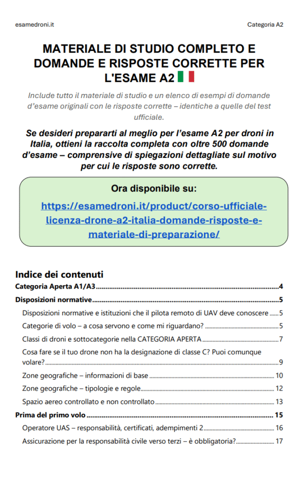 Corso Ufficiale Licenza Drone A2 Italia – Domande, Risposte e Materiale di Preparazione - immagine 2