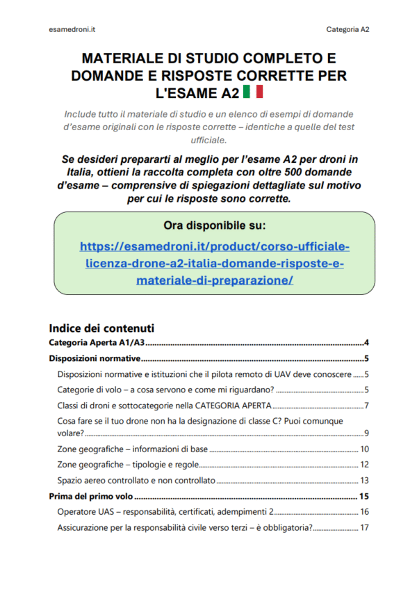Corso Ufficiale Licenza Drone A2 Italia – Domande, Risposte e Materiale di Preparazione - immagine 2