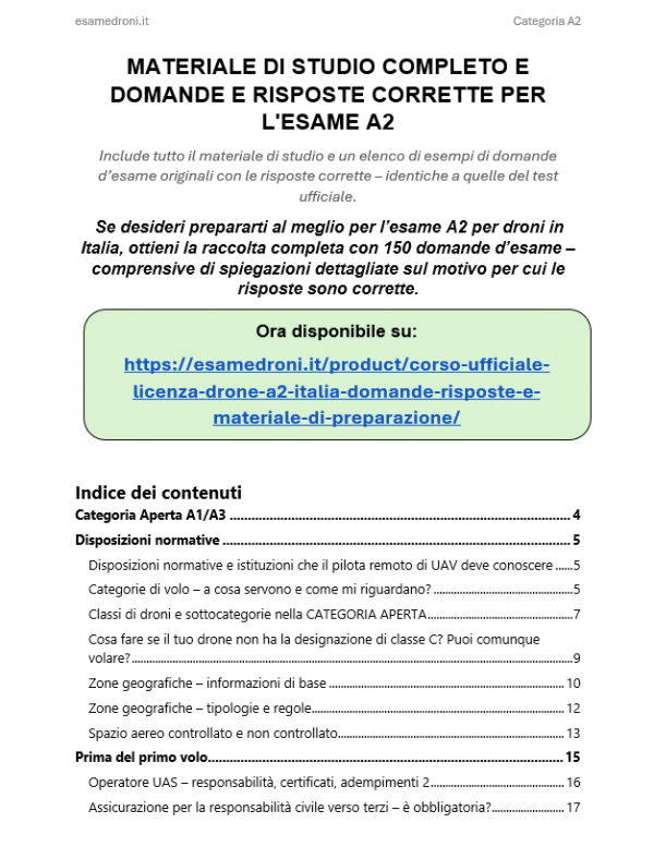 Corso Ufficiale Licenza Drone A2 Italia – Domande, Risposte e Materiale di Preparazione - immagine 5