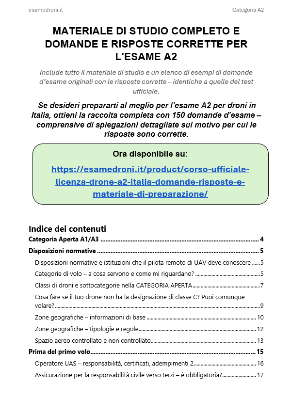 Corso Ufficiale Licenza Drone A2 Italia – Domande, Risposte e Materiale di Preparazione - immagine 5